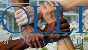 OLLI logo overlayed with joining hands photo
