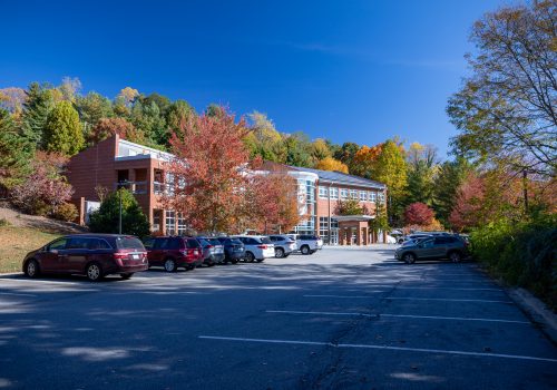 Exterior view during the fall, Reuter Center on UNC Asheville's campus.